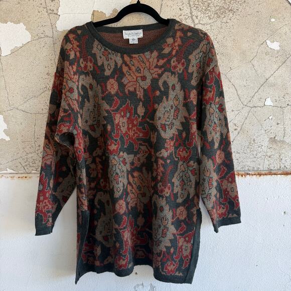 Vintage Wool Sweater Womens S Tapestry Floral Jacquard Pullover Grandpacore Prep - Picture 1 of 7